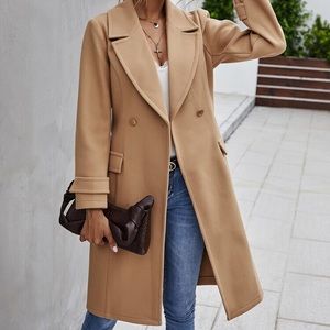 Double Breasted Tan Double Lapel Peacoat
